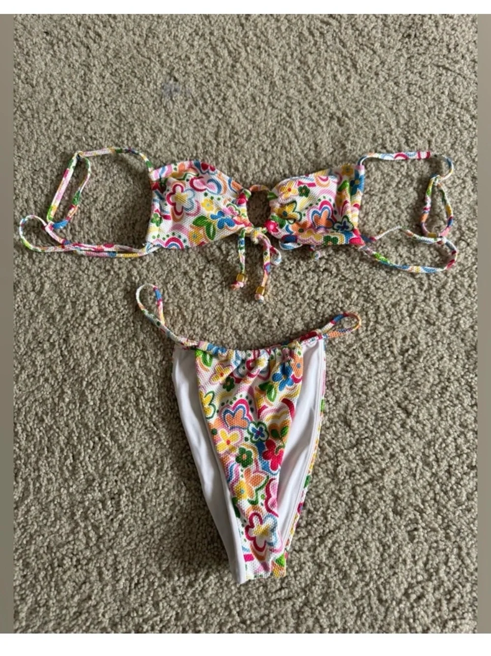 PacSun Swim White Bikini with Multicolor Crochet Trim